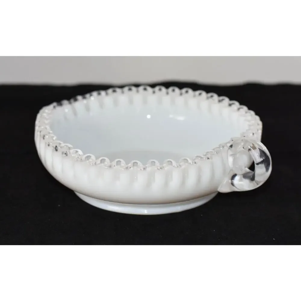 Fenton Silver Crest White Milk Glass Ruffled Edge Heart Candy Dish